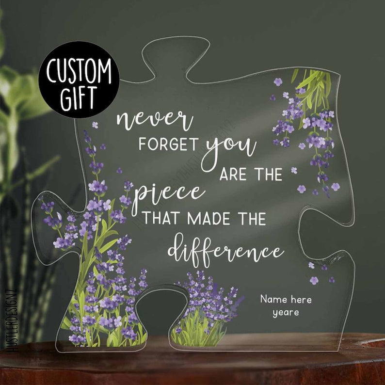 Thank You Retirement Acrylic Puzzle Piece With Lavender, Puzzle Piece Plaque, Appreciation And Recognition Gifts For Women, Lavender Gifts