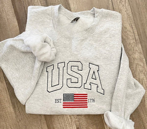USA Flag embroidered sweatshirt, patriotic embroidered sweatshirt, American flag , gift for her