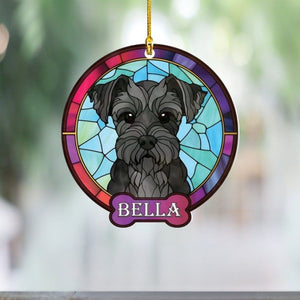 Personalized Schnauzer Ornament, Custom Schanuzer gift for Dog Lovers and Schnauzer Moms & Dads, Mini Schnauzer Acrylic Faux Stained Glass
