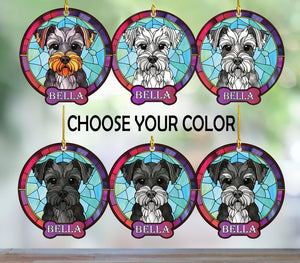Personalized Schnauzer Ornament, Custom Schanuzer gift for Dog Lovers and Schnauzer Moms & Dads, Mini Schnauzer Acrylic Faux Stained Glass