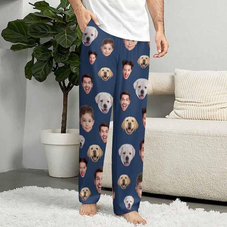 Custom Photo Pajama Pants,Personalized Pajama Trousers for Men Women,Custom Pet Face Picture Family Pajama Pants,Birthday Gifts