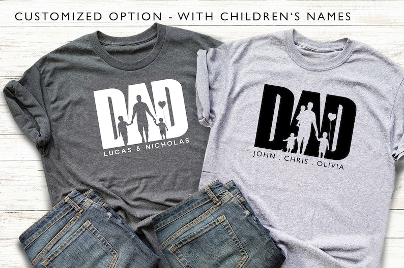 Father's day t-shirt, DAD t-shirt, DAD with kids t-shirt, Cute father's day t-shirt, Dad with children shadow figures