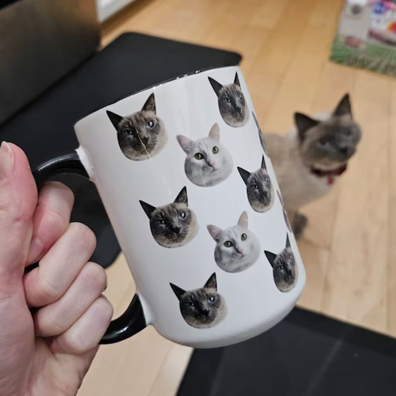 Personalized Cat Face Mug - Customized Cat Mug - Personalized Cat Photo Mug - Personalized Cat Lover Gift - Custom Pet Coffee Mug