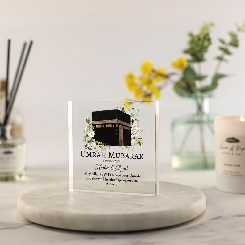 Personalised Umrah Mubarak Gifts, Islamic Gifts, Hajj Mubarak, Umrah Kaaba gift, Ramadan Mubarak, Eid Mubarak, Muslim Gifts Acrylic Plaque