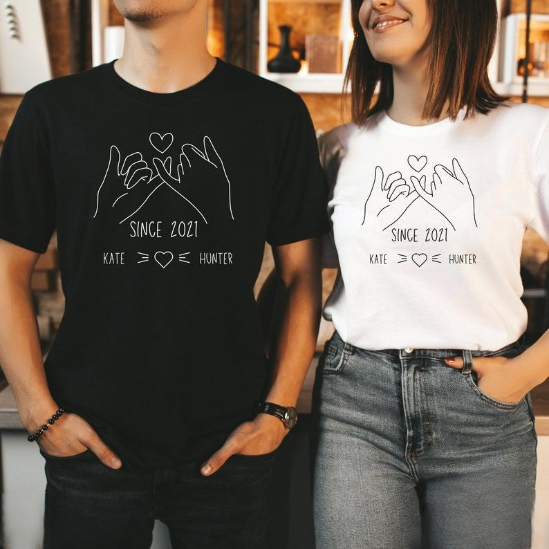 Valentines Day Couple Shirt, Holding Hands Custom Names Matching T-Shirt, Personalized Valentine Tee