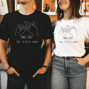 Valentines Day Couple Shirt, Holding Hands Custom Names Matching T-Shirt, Personalized Valentine Tee