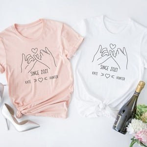 Valentines Day Couple Shirt, Holding Hands Custom Names Matching T-Shirt, Personalized Valentine Tee
