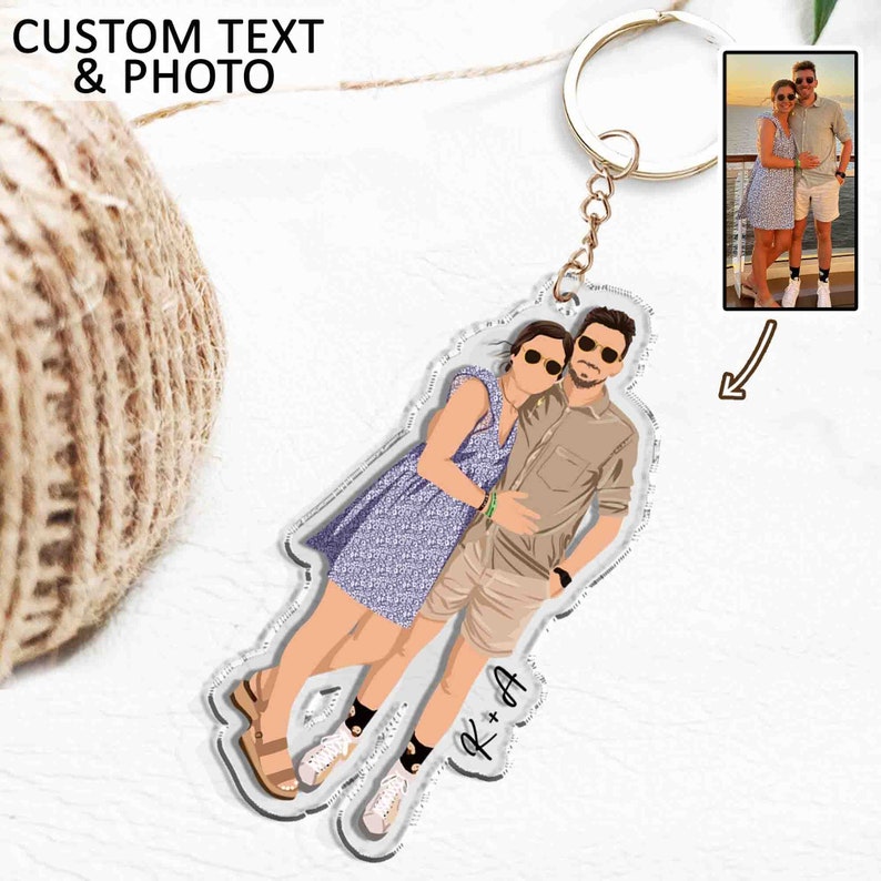 Valentine Gift For Him Boyfriend, Personalized Photo Keychain, Custom Faceless Portrait, Keychain For Boyfriend, Valentine Day Gift Idea