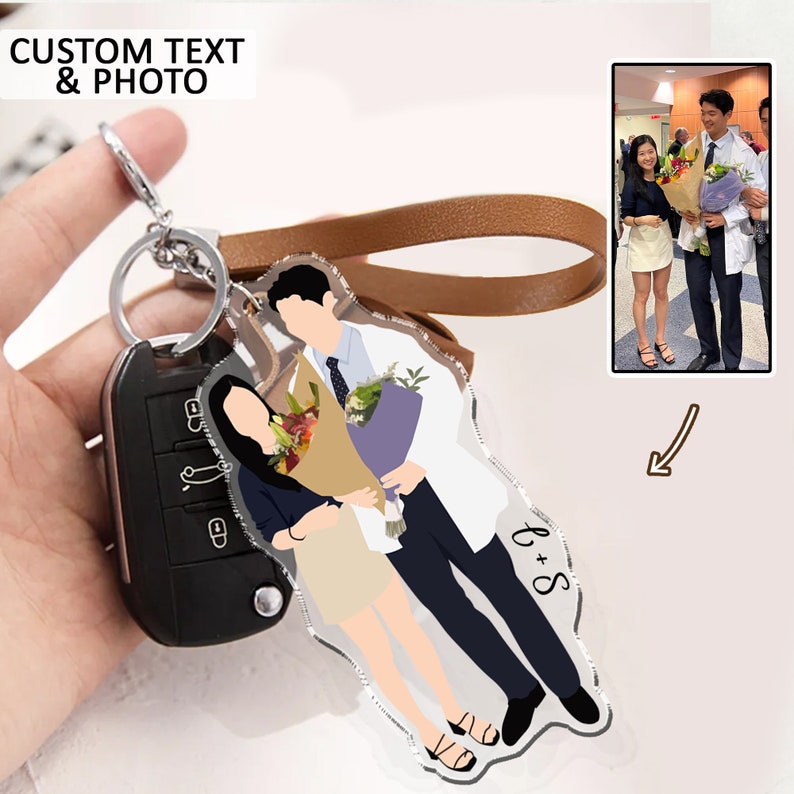 Valentine Gift For Him Boyfriend, Personalized Photo Keychain, Custom Faceless Portrait, Keychain For Boyfriend, Valentine Day Gift Idea