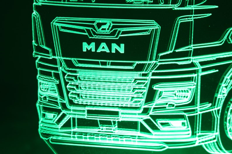 Personalized LED Lamp | MAN TGX Truck Engraved | Plexiglass night light | Beech Base | Road Driver Gift | Personalized Truck Lamp