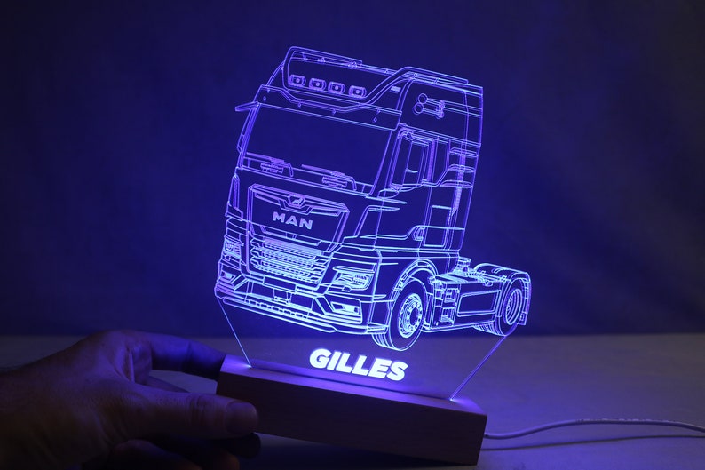 Personalized LED Lamp | MAN TGX Truck Engraved | Plexiglass night light | Beech Base | Road Driver Gift | Personalized Truck Lamp