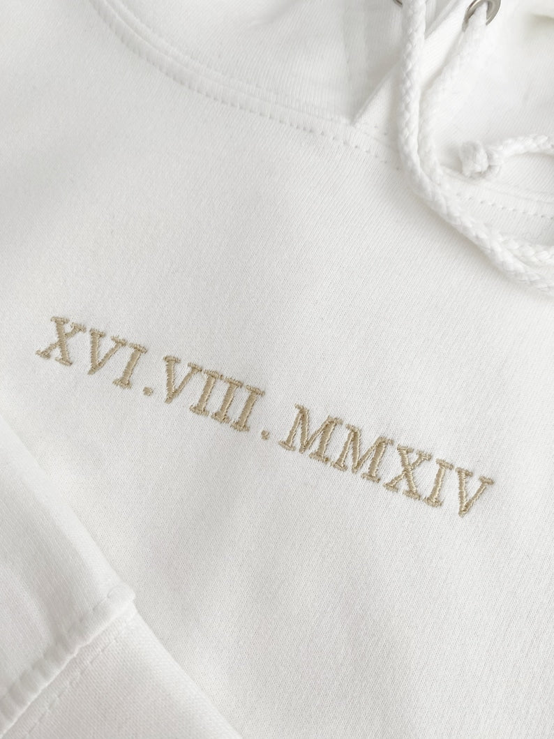 Customised embroidered Couple hoodie, Roman Numerals hoodie, Anniversary Date, Wedding Date, valentines Day Matching Couples Sweatshirt