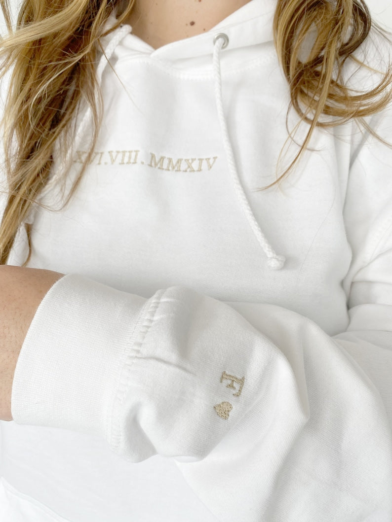 Customised embroidered Couple hoodie, Roman Numerals hoodie, Anniversary Date, Wedding Date, valentines Day Matching Couples Sweatshirt