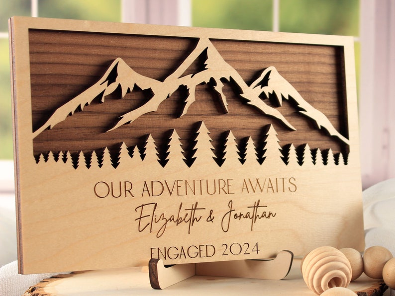 Engagement Gift for Couple Unique, Relationship Gifts, Our Adventure Awaits Unique Wood Sign with Names