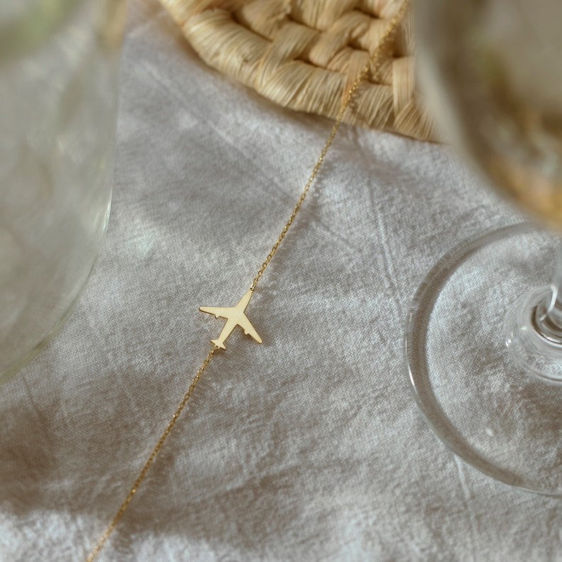 Gold Airplane Necklace, Flight Attendant Gifts | Dainty Plane Necklace, Aviation Gifts | Pilot Gifts, Moving Away Gift, Travel Gifts Her