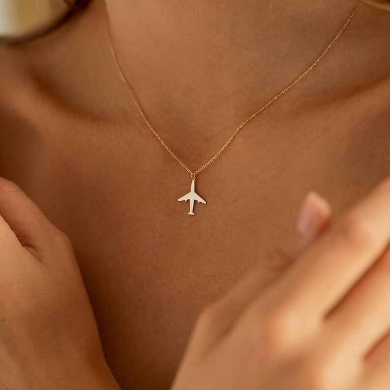 Gold Airplane Necklace, Flight Attendant Gifts | Dainty Plane Necklace, Aviation Gifts | Pilot Gifts, Moving Away Gift, Travel Gifts Her