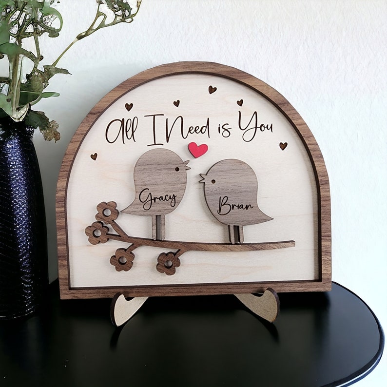 Love Birds Personalized Couple Wooden Sign, Valentines Day Gift For Her/Him, Couple Names Sign, Anniversary Couple Gift,Birthday Couple Gift