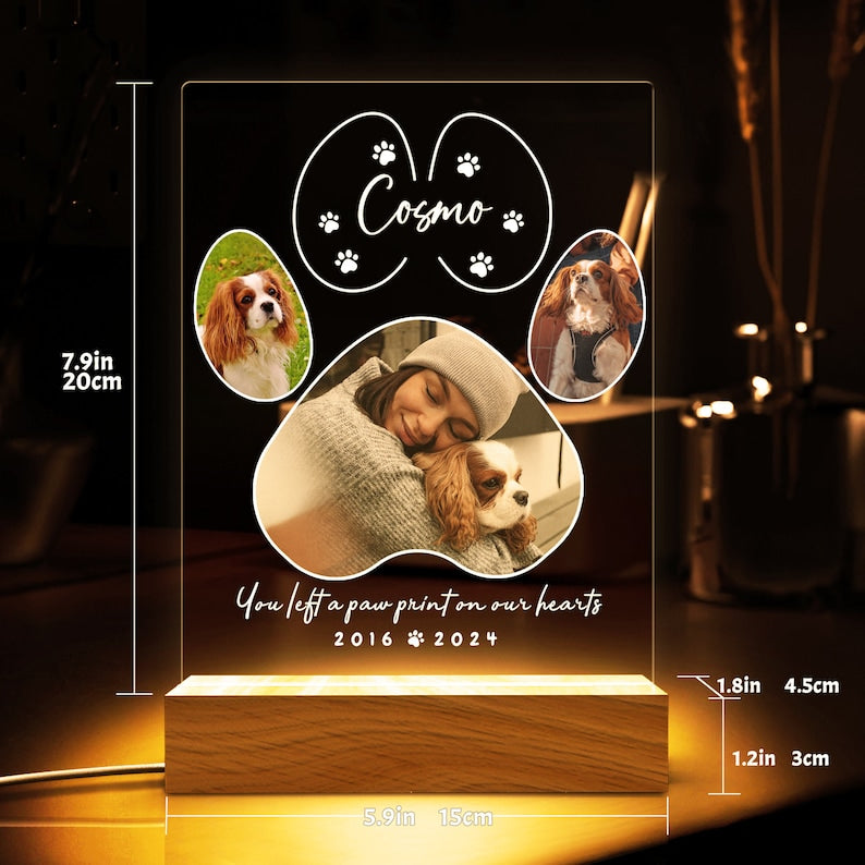 Custom Personalized Pet Photo LED Wooden Base Pet Memorial Frame, Gifts for Pets, Cat Dog Loss Gift