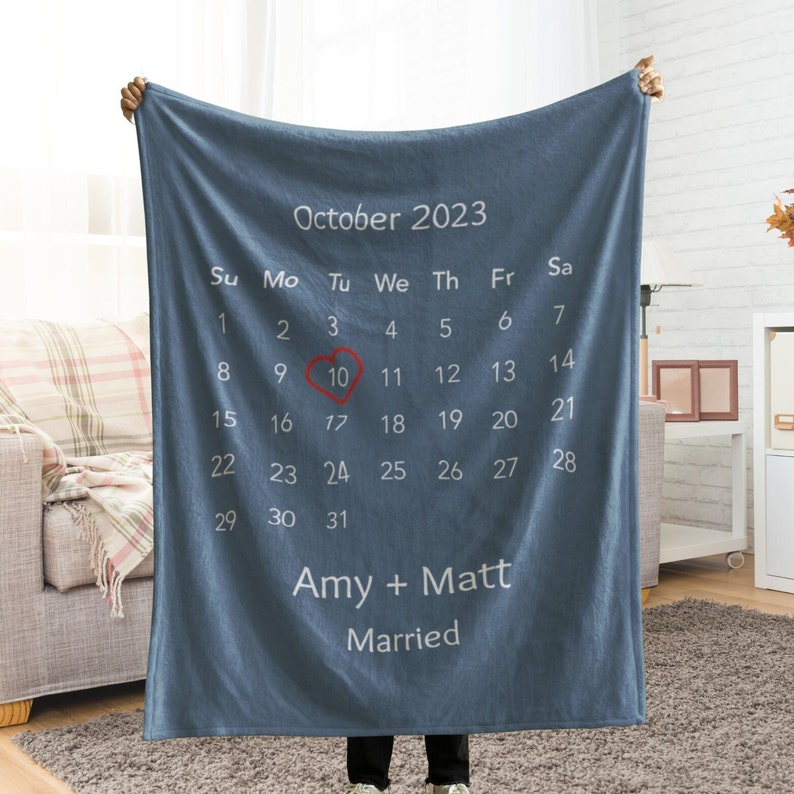 Custom Married Engaged Together Blanket, Personalized Wedding Engagement Date Throw, Couple Name Blanket Calendar Anniversary Our First Gift