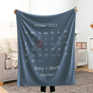 Custom Married Engaged Together Blanket, Personalized Wedding Engagement Date Throw, Couple Name Blanket Calendar Anniversary Our First Gift