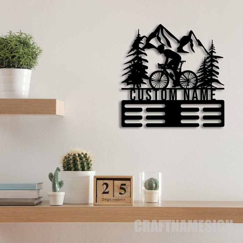 Custom Metal Boy Cycling Medal Hanger Wall Art Light, Cycling Player Medal Holder, Medal Display Awards Sign, Cycling Wall Hanger Gifts