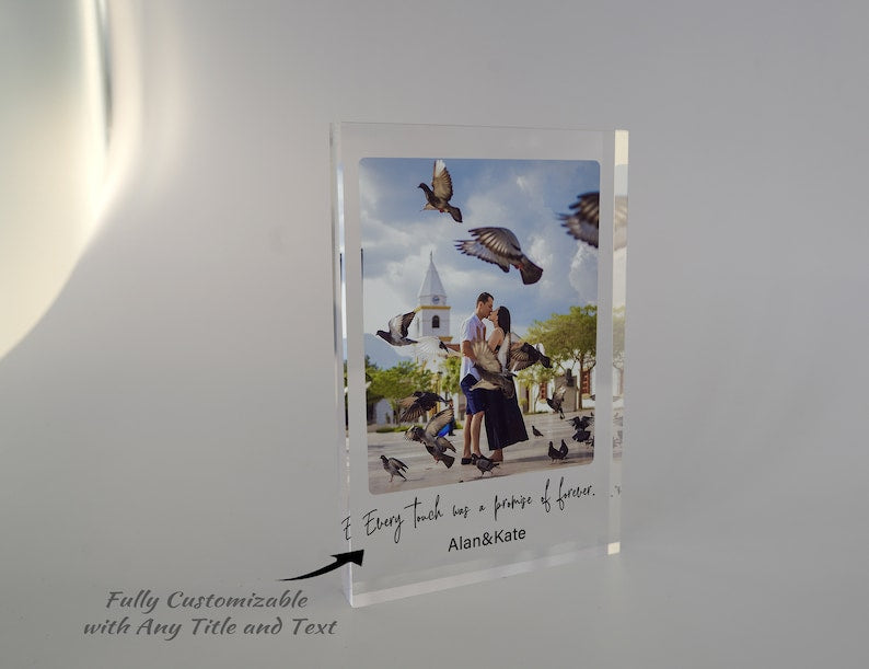 Personalised Photo Acrylic Block Plaque, Freestanding Crystal Photo Gift, Custom Anniversary Gift, Gift for Couple, Engagement Gift