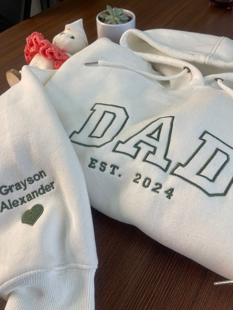 Custom Embroidered Sweatshirt Name On Sleeve With Heart, Grandpa Shirt With Date, Daddy Est Year Shirt, Gift For New Dad, Father's Day Gift il_794xN.5668907954_m9oz.jpg