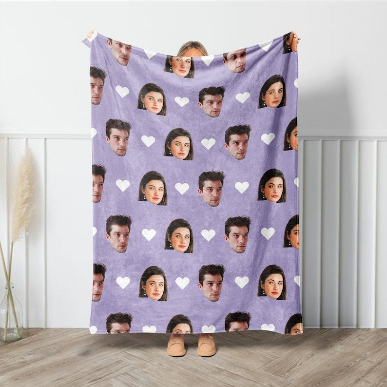 Couple Custom Blanket,Custom Blanket With Face, Couple Blanket With Pictures, Personalized Blanket For Couple, Valentine's Day Present