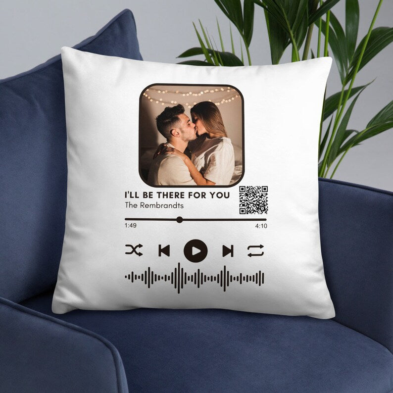 Personalized Photo Music Pillow, Scanable Song Code, Custom Cushion Cover, Couple Gift