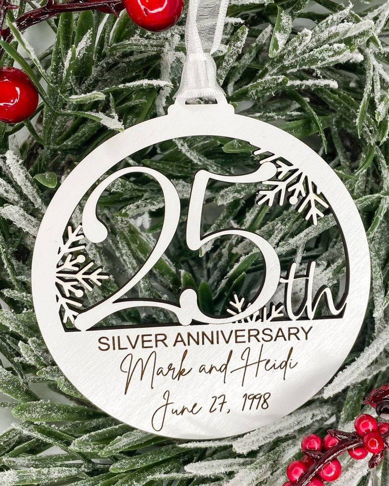 25th Anniversary Personalized Wooden Christmas Ornament, Wedding Anniversary Gift, Anniversary Party Gift, Custom 25th Anniversary