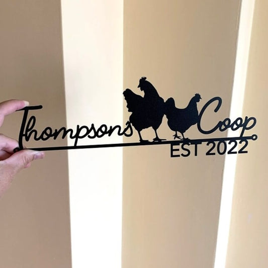 Personalized Chicken Coop Custom Family Name Plaque Farm Sign Metal Wall Decor Housewarming Gift Established Date Outdoor Sign, Garden, Barn