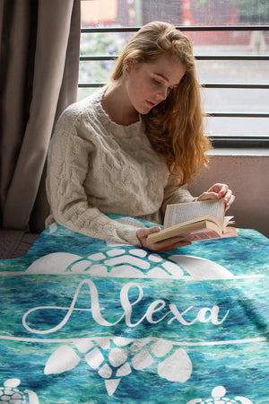 Personalized Sea Turtle Blanket | Customizable Sea Turtle Ocean Waves Blanket | Soft Blanket | Toddler Blanket | Comfy Throw Blanket