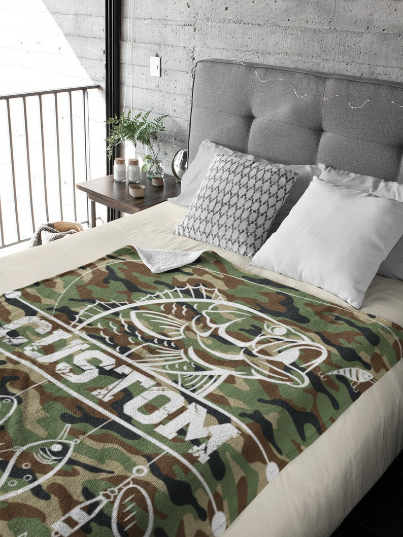 Personalized Bass Camo Fishing Blanket | Customizable Fishing Lures Blanket | Soft Blanket | Toddler Blanket | Comfy Throw Blanket