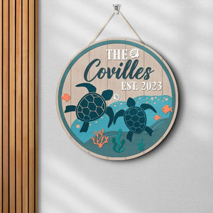 Personalized Sea Turtle Wood Sign, Sea Turtle Front Door Decor, Ocean Decor, Ocean Wooden Sign, Custom Turtle Wooden Sign