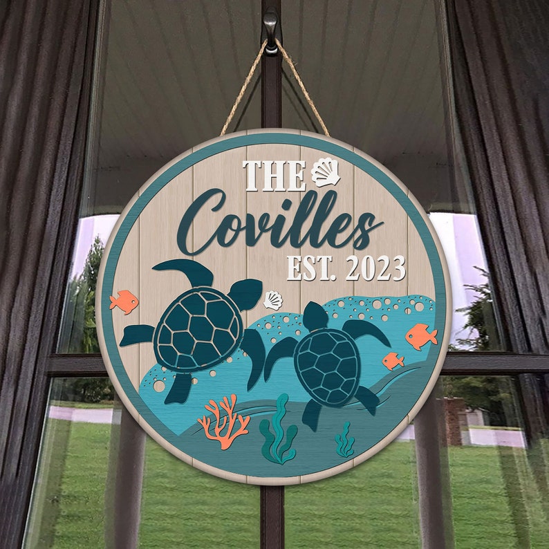 Personalized Sea Turtle Wood Sign, Sea Turtle Front Door Decor, Ocean Decor, Ocean Wooden Sign, Custom Turtle Wooden Sign