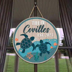 Personalized Sea Turtle Wood Sign, Sea Turtle Front Door Decor, Ocean Decor, Ocean Wooden Sign, Custom Turtle Wooden Sign