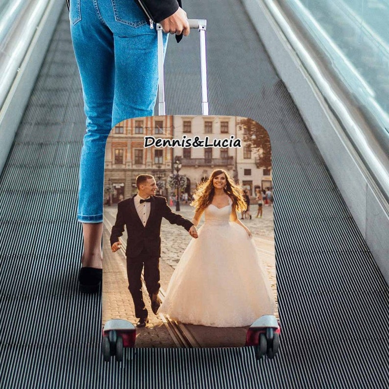 Custom Photo Luggage Cover, Personalize Pet Photo Logo Suitcase Covers, Customized Luggage Wrap Suitcase Protector, honeymoon gifts
