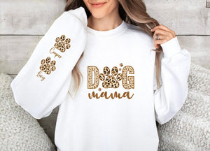 Custom Leopard Dog Mama Sweatshirt, Custom Dog Mom Sweatshirt, Dog Name on Sleeve Hoodie, Dog Mom Gift, Gift For Dog Mom, Dog Mama Crewneck