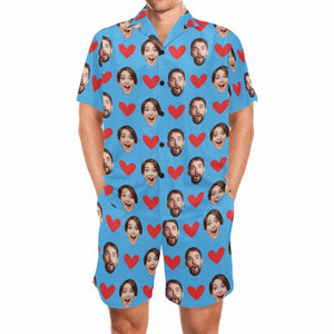 Custom Face Heart Pajama Set: Couple Pajamas Set, Personalized Photo Sleepwear, Husband Gift