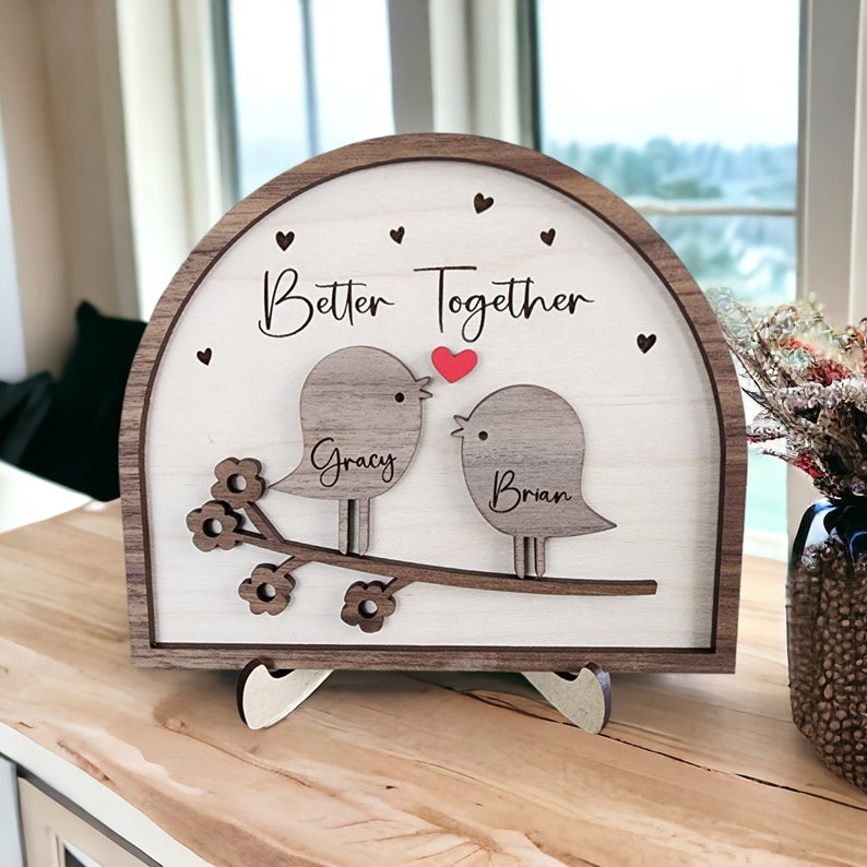 Love Birds Personalized Couple Wooden Sign, Valentines Day Gift For Her/Him, Couple Names Sign, Anniversary Couple Gift,Birthday Couple Gift