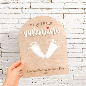 our little valentine wooden sign, baby's first valentine's day, baby feet keepsake, tiny little valentine sign