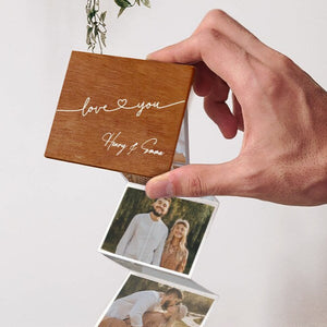 Valentines Day Gift For Him, Pull Out Photo Album, Custom Valentine Memory Collection, Wooden Photo Frame, Gift for Him, Trinket Wooden Box