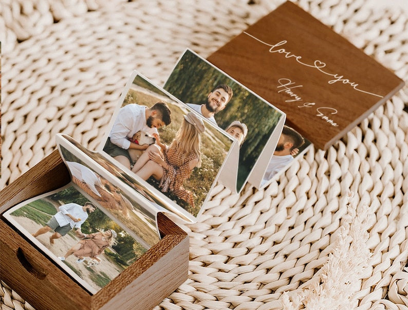 Valentines Day Gift For Him, Pull Out Photo Album, Custom Valentine Memory Collection, Wooden Photo Frame, Gift for Him, Trinket Wooden Box