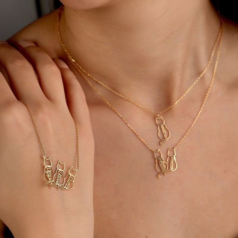 Personalized Named Cat Necklace, Cat Named Necklace, Personalized Cat Memorial Gift, Cat Silhouette Necklace, Custom Cat Letter Jewelry