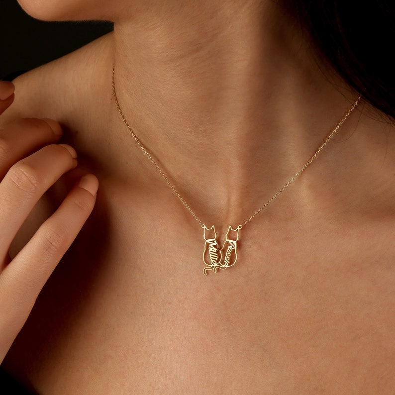 Personalized Named Cat Necklace, Cat Named Necklace, Personalized Cat Memorial Gift, Cat Silhouette Necklace, Custom Cat Letter Jewelry