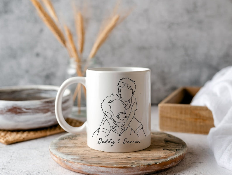 Custom Line Art Portrait Mug: Personalized Photo Sketch Mug