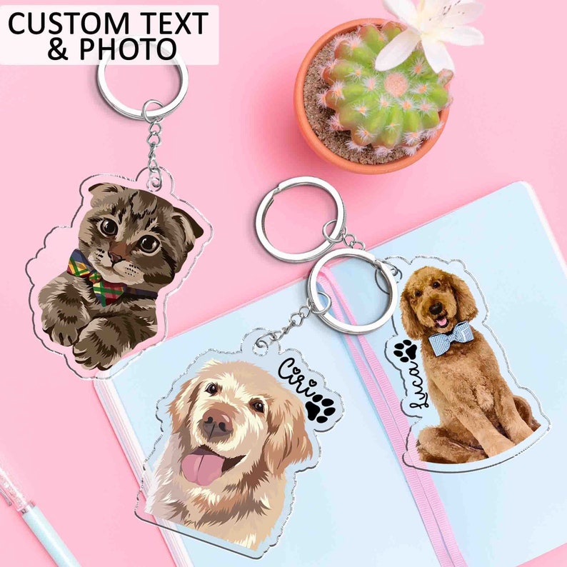 Personalized Pet Portrait Keychain, Pet Memorial Gift Portrait Keychain, Custom Photo Keychain Pet Gifts, Dog Cat Keychain For Pet Lover