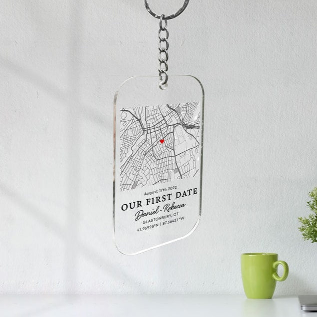 Valentines Day Gifts For Him, Personalized Map Our First Date Keychain, Custom Couple Gift, Valentine Gifts For Boyfriend, Acrylic Keychain
