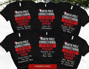 Matching Family Christmas Pajama Shirts, North Pole Correctional, Funny Group Christmas Pajamas, Holiday Tshirts, Xmas Pjs Adult Pyjama Tops