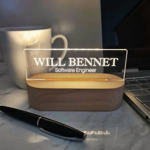 Personalized Desk Name Plate with Wooden Base, Lighted Acrylic Nameplate, Desk Accessories, Office Gifts for Boss Coworkers, New Job Gifts
